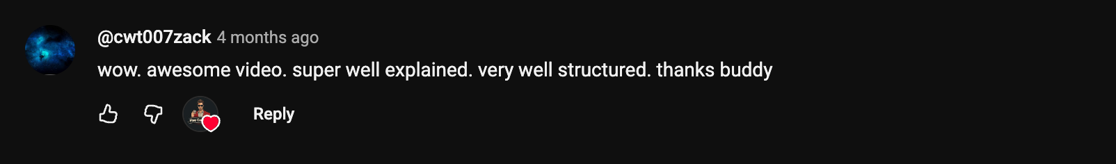 YouTube comment: wow awesome video, super well explained