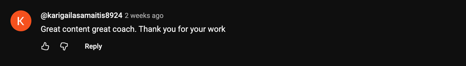 YouTube comment: Great content great coach
